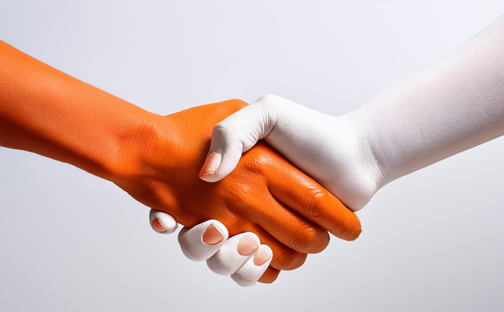 Handshake with Sabine Yang-Schmidt, strategic, creative, cultural consultant.